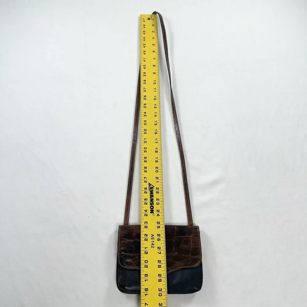 Furla Leather Crossbody Shoulder Purse Bag Mini Small Brown Black Italy VTG